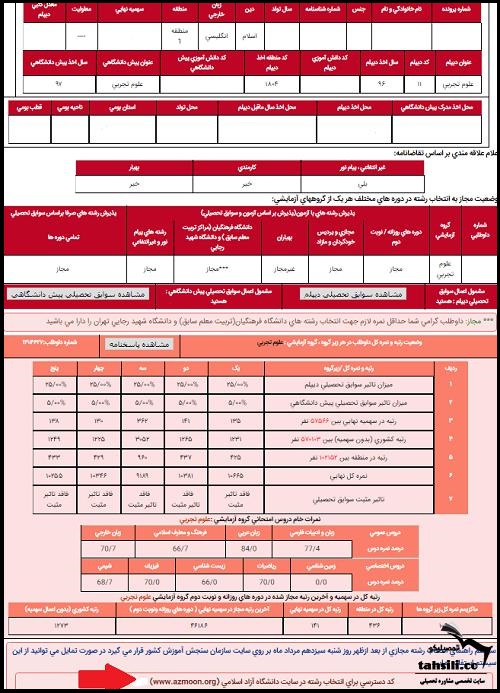 کد دسترسی به انتخاب رشته آزاد 